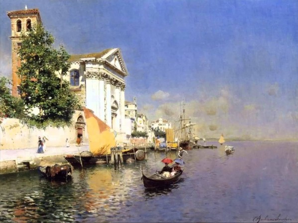 Entering a Venetian Canal by Rubens Santoro